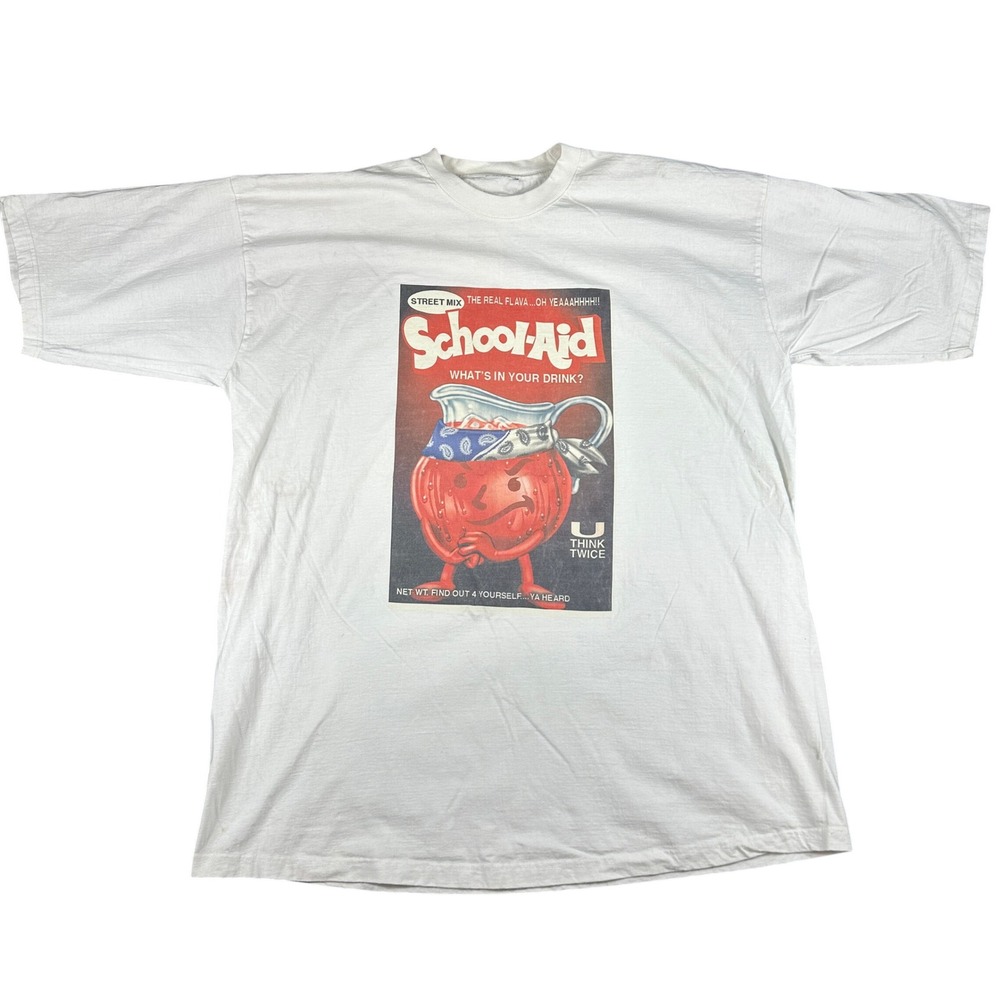 Vintage School-Aid Graphic Tee White Y2K Streetwear Heavyweight Oversized 3XL